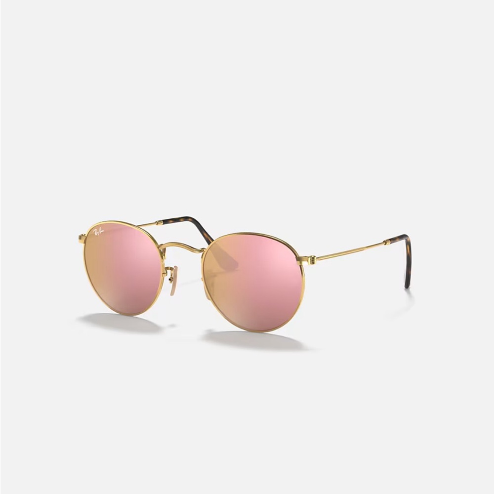 Ray-Ban Gold Frame Sunglasses with Pink Mirrored Lenses
